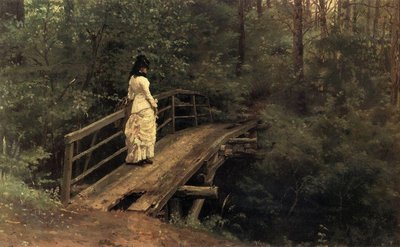 Summer Landscape, Vera Alekseyevna Repina on a Bridge in Abramtsevo by Ilya Efimovich Repin